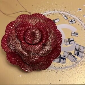 Authentic Chanel Red Camellia Flower decor ornament